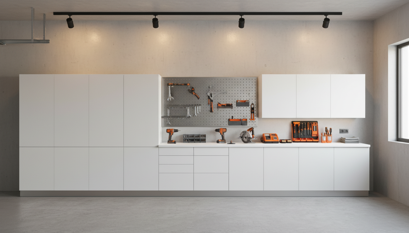 Klovo workspace with track lighting and organized tools