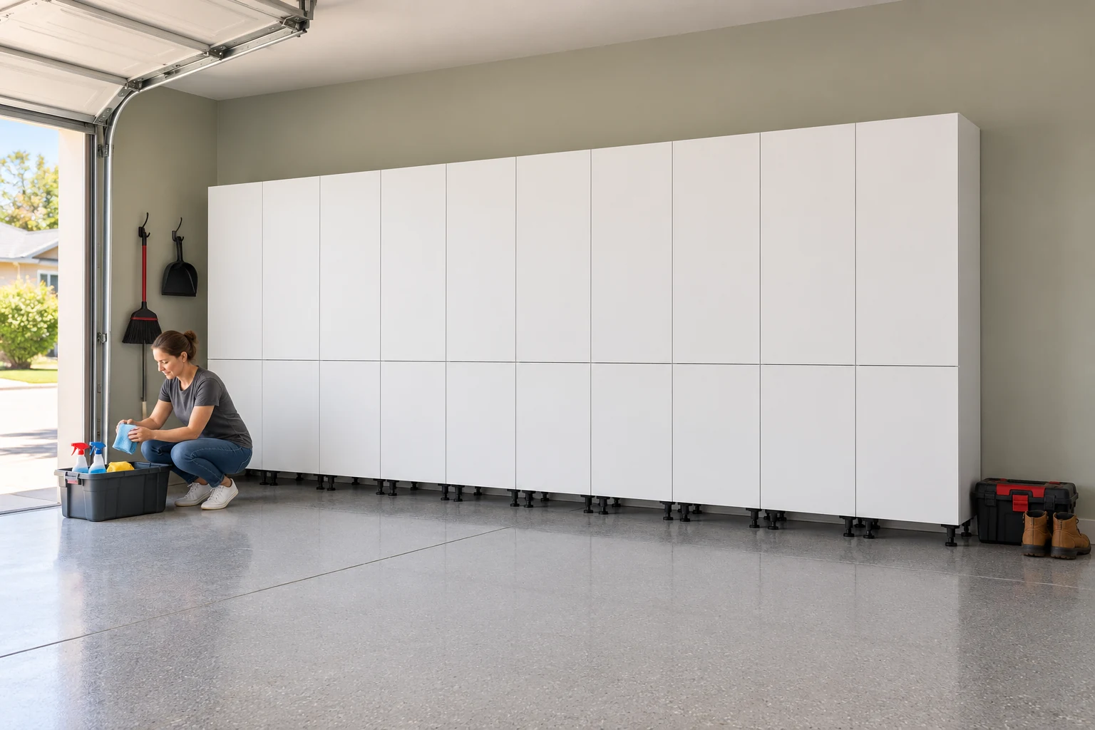20 ft Tall Storage Wall: Shelves, White finish