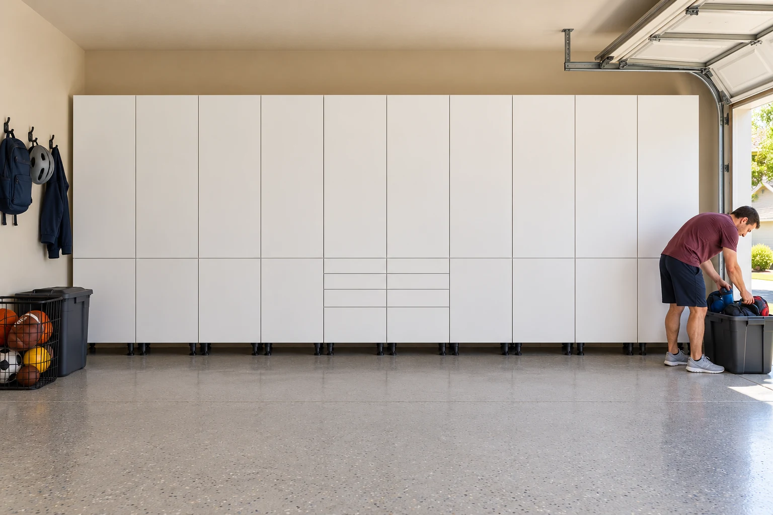 20 ft Tall Storage Wall: 2 Drawer Talls, White finish
