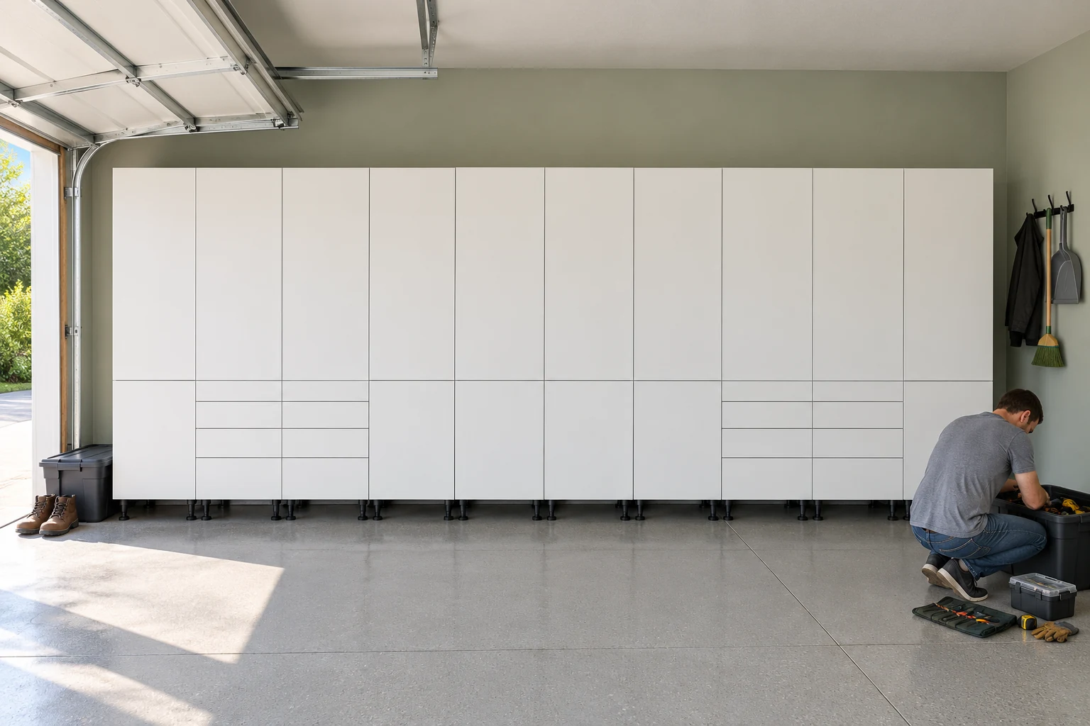 20 ft Tall Storage Wall: 4 Drawer Talls, White finish