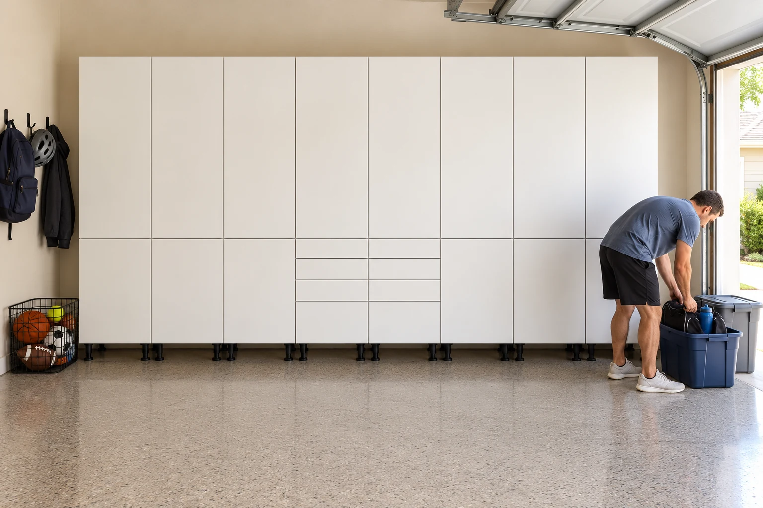 16 ft Tall Storage Wall: 2 Drawer Talls, White finish