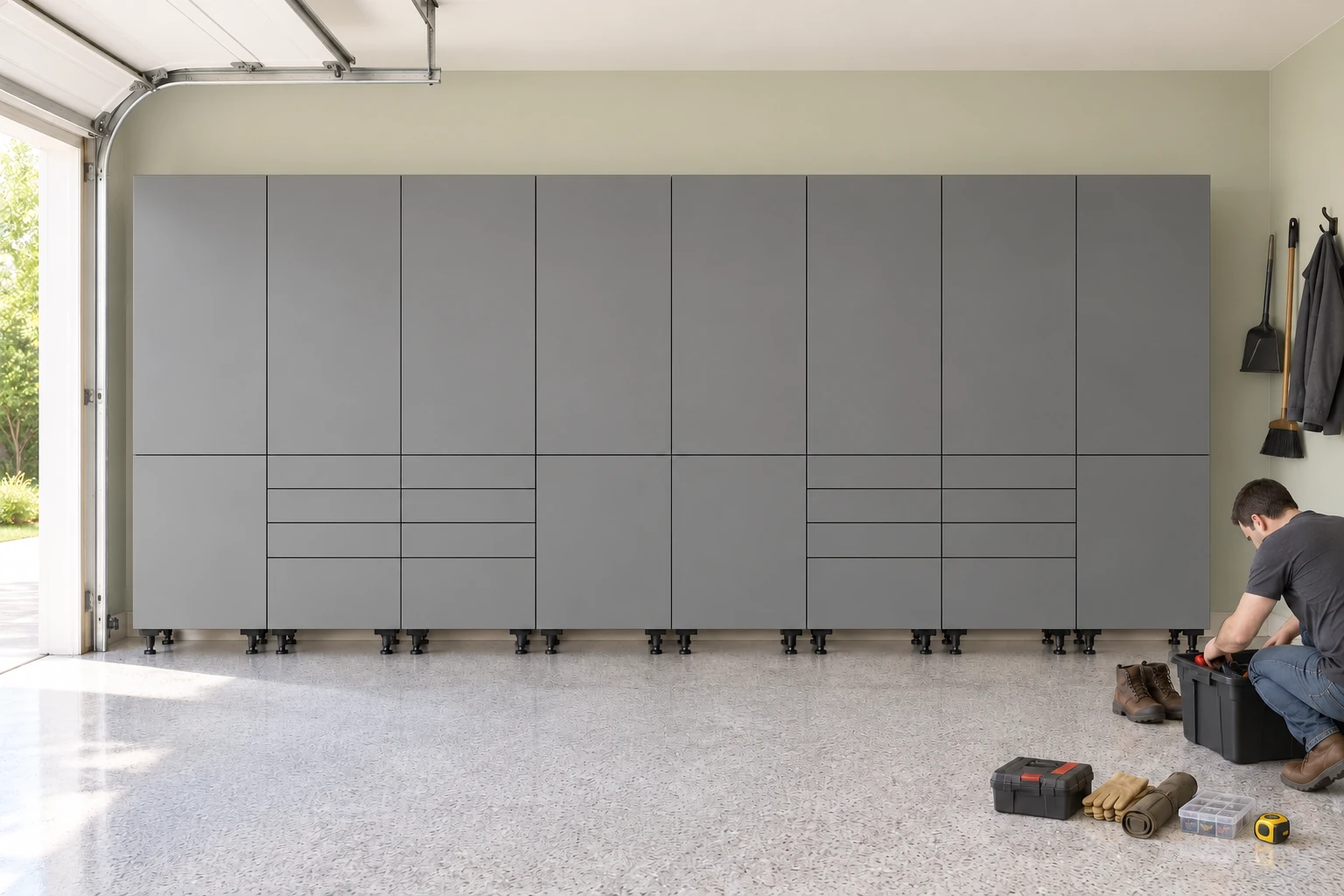 A modern garage with Klovo cabinets