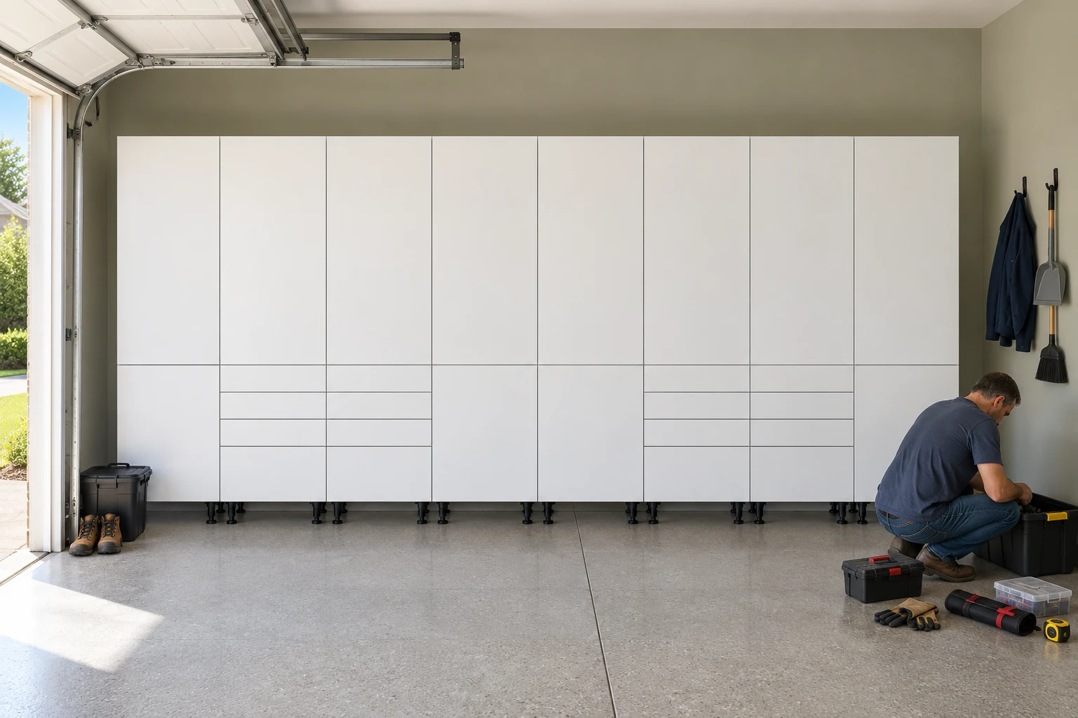 16 ft Tall Storage Wall: 4 Drawer Talls, White finish