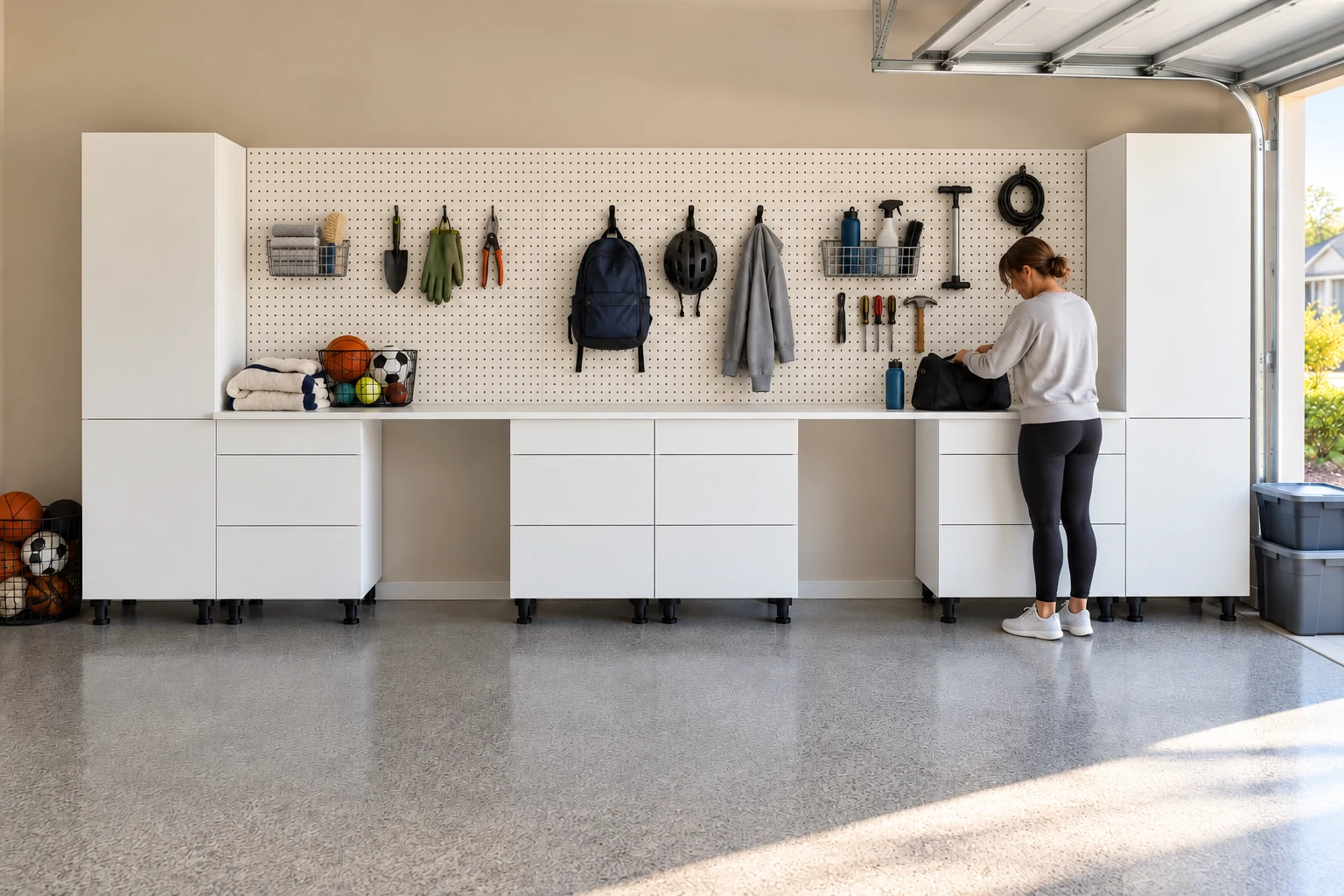 16 ft Double Workbench: 3 Drawer Bases, White finish