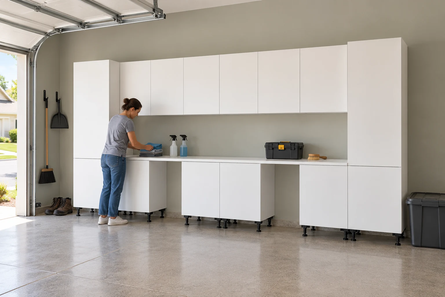 16 ft Double Workbench: Door Bases + Walls, White finish