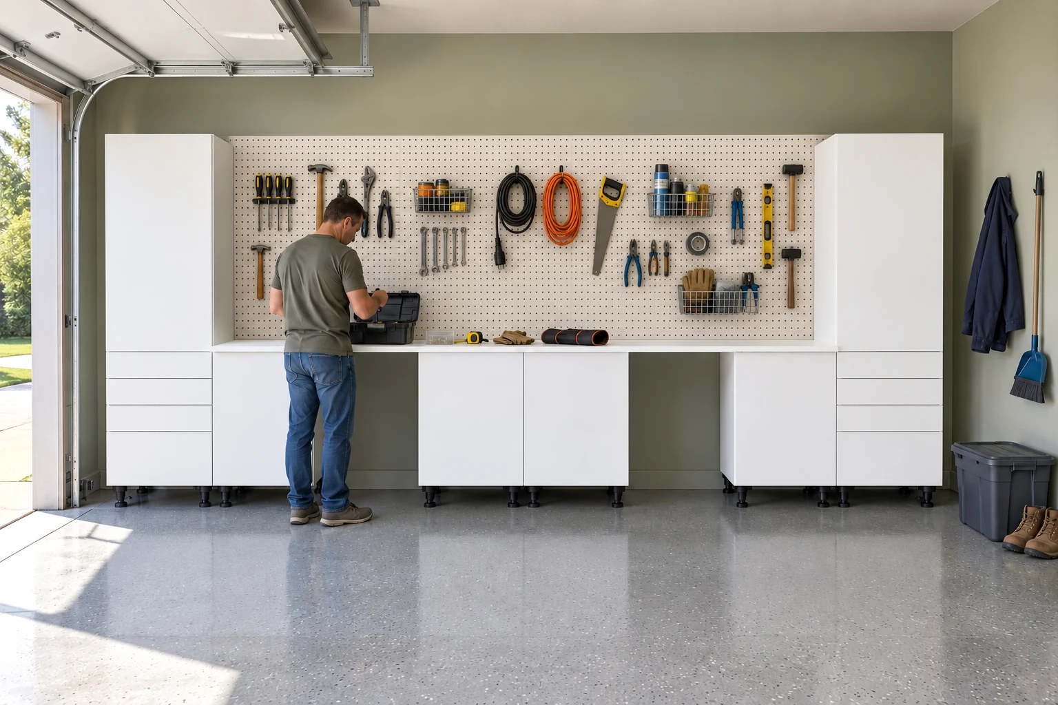 Klovo workshop cabinets with exposed adjustable legs
