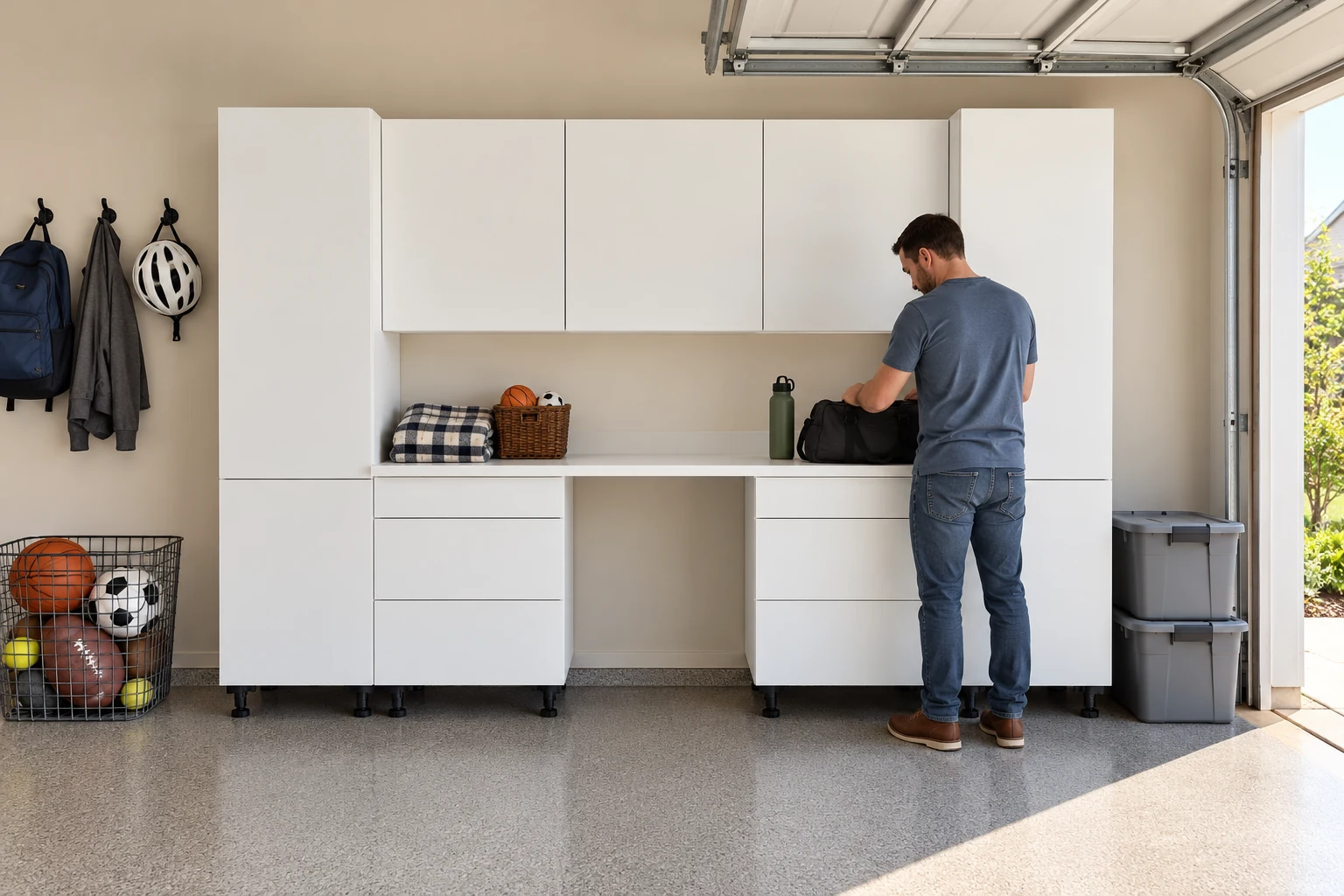 10 ft Garage Work Hub: 3 Drawer Bases + Walls, White finish