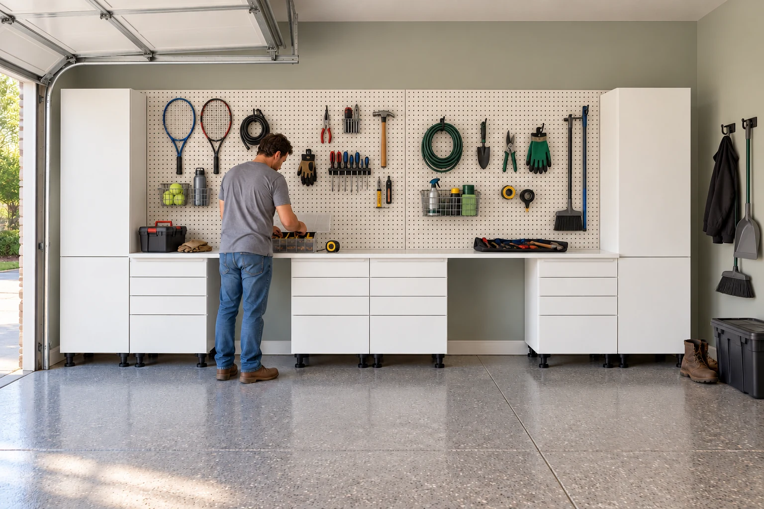 16 ft Double Workbench: 4 Drawer Bases, White finish